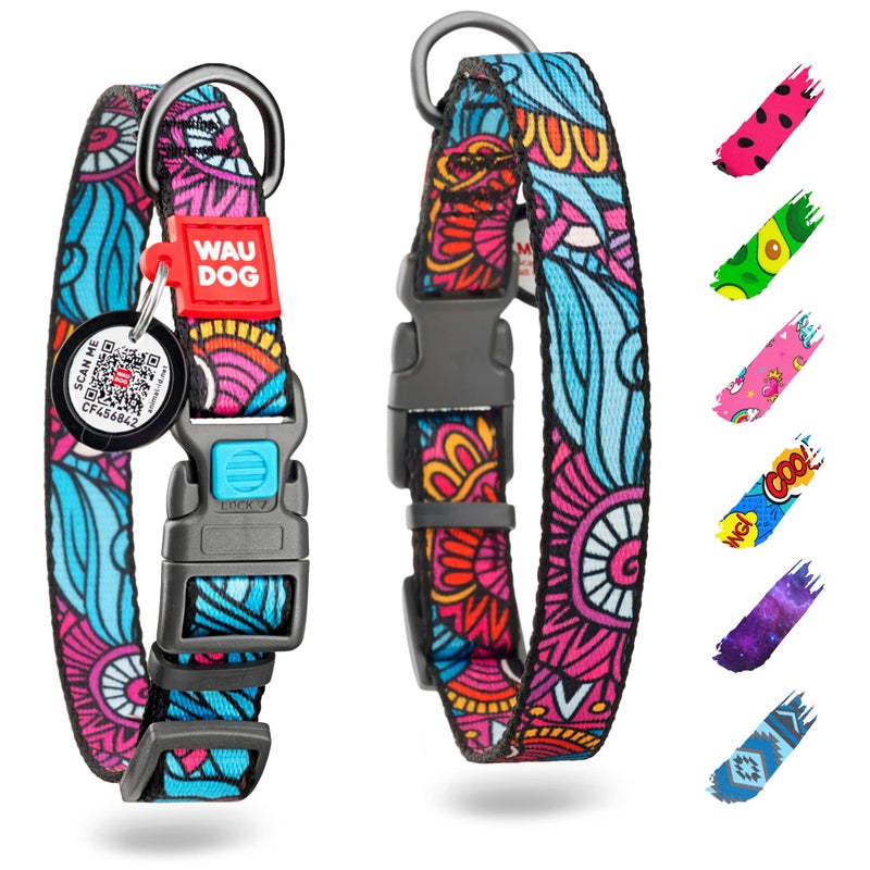 WAUDOG Nylon Dog Collar - Adjustable Dog Collar for Large Dogs, Small & Medium Dogs - Breakaway Puppy Collars for Large Breed Dogs - Boy & Girl Dog Collars with Durable Plastic Buckle and QR Dog Tag - Image 1